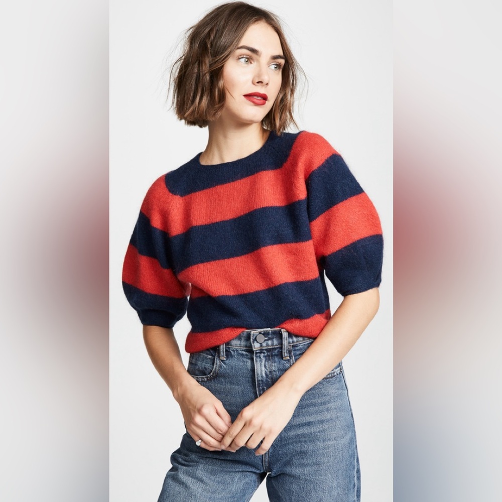 Demylee x Clare V Striped Pouf Sleeve Sweater
